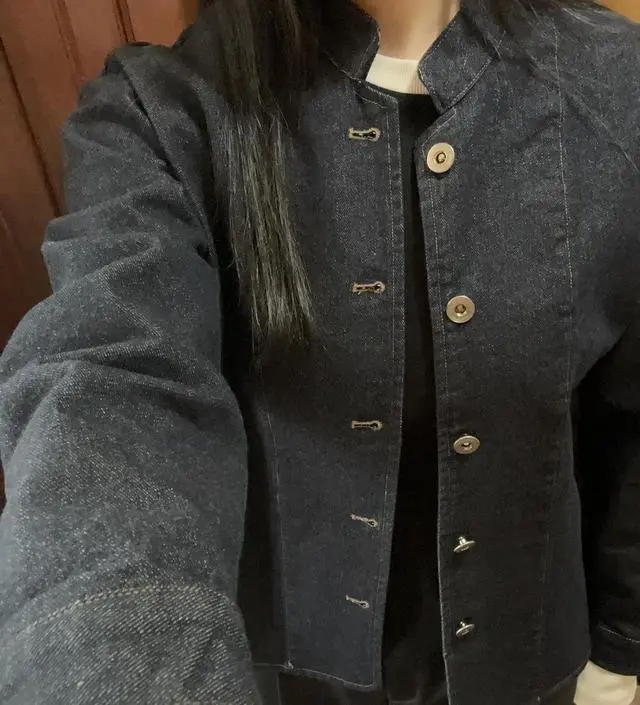 美品 OHOTORO  Mandarin Shirt Jacket denim mandarin shirt jacket - ohotoro